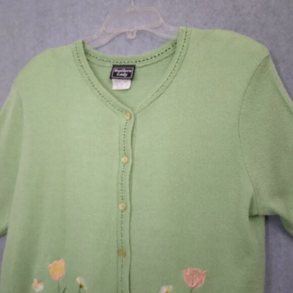 Vintage Embroidered Cardigan Sweater Green | Size XL - Picture 2 of 7